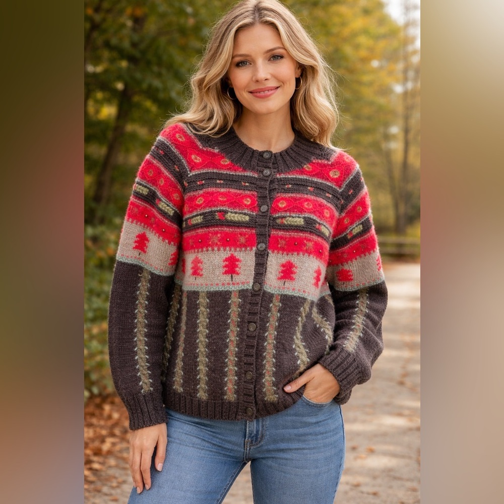 Talbots vintage Y2K Wool Blend Nordic Fair Isle Button Cardigan - Size M